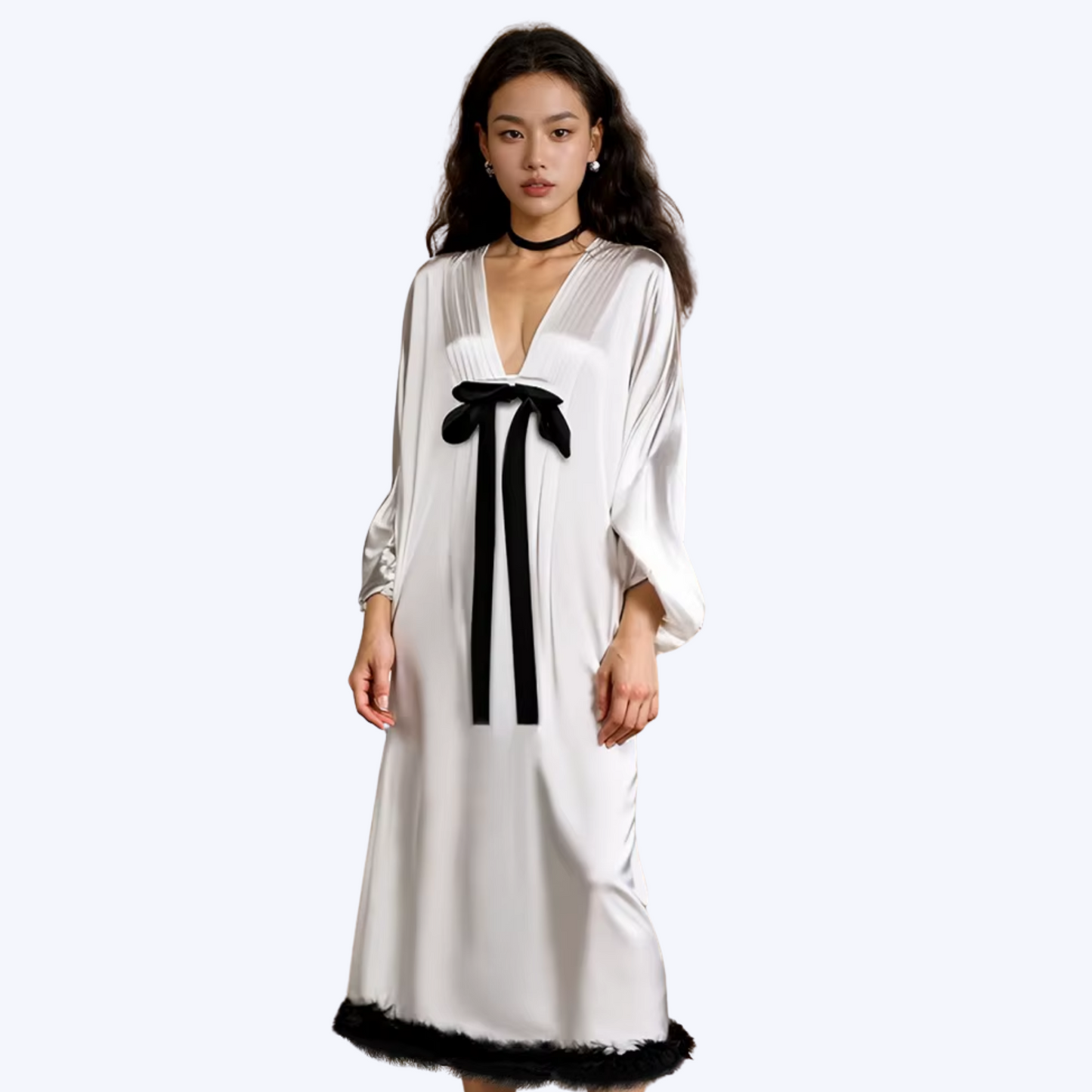 LONG-SLEEVE BOW NIGHTDRESS