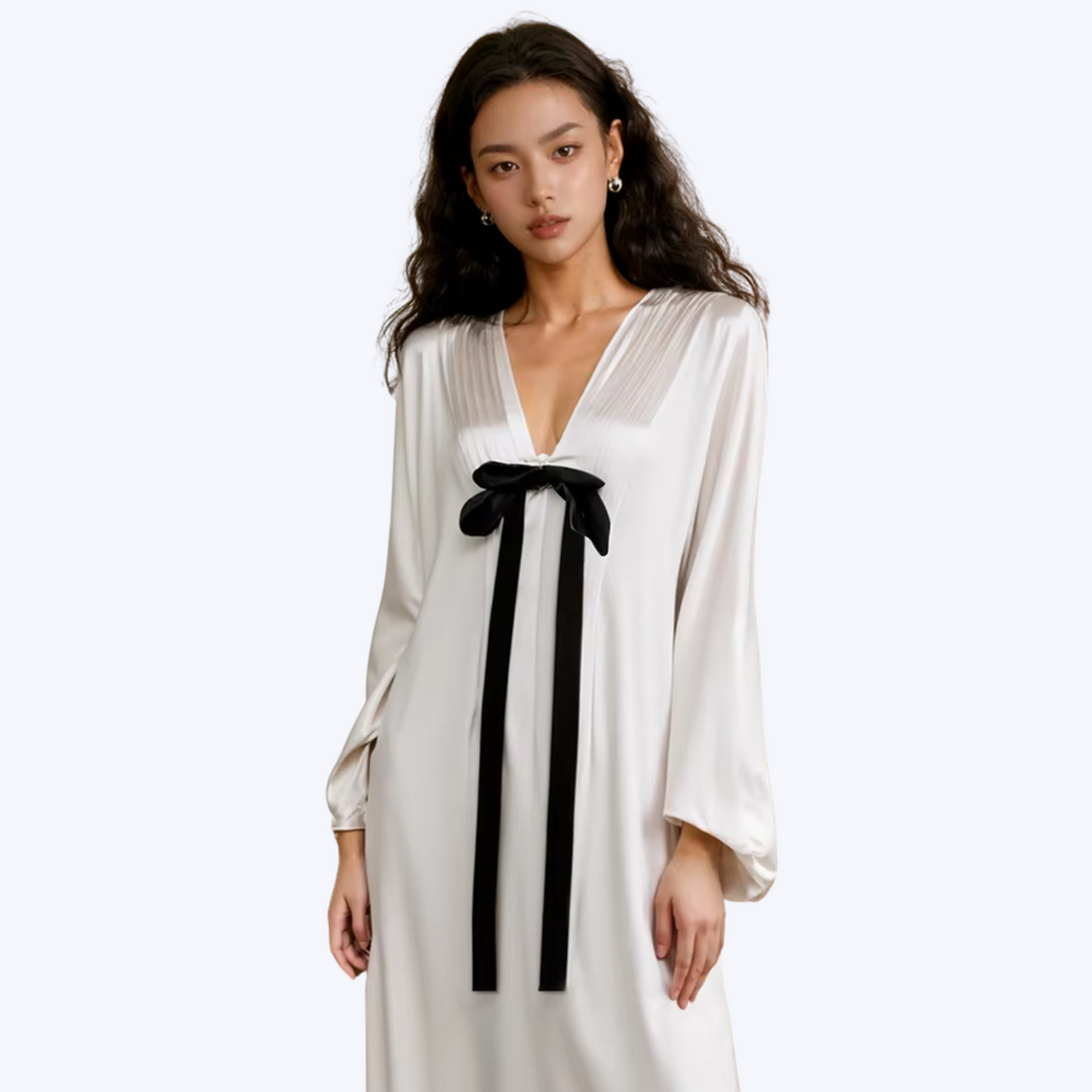 LONG-SLEEVE BOW NIGHTDRESS